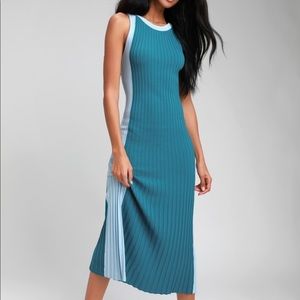Hype Woman Teal Blue Color Block Ribbed Knit Midi